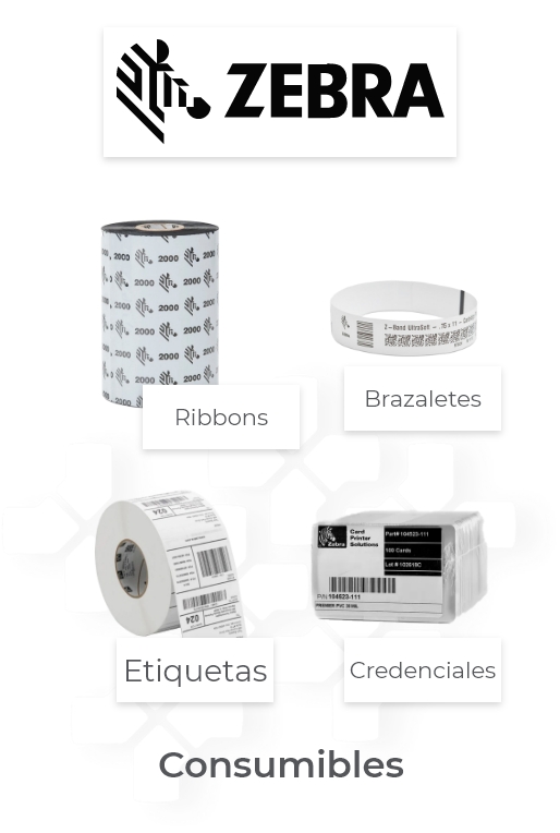 Consumibles Zebra, ribbons Zebra, Etiquetas Zebra, Brazaletes Zebra, Credenciales Zebra